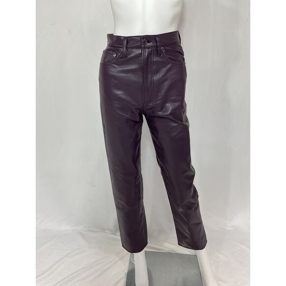 Agolde Recycled Black Leather 90's Pinch Waist Pants Size 24 - Picture 2 of 5